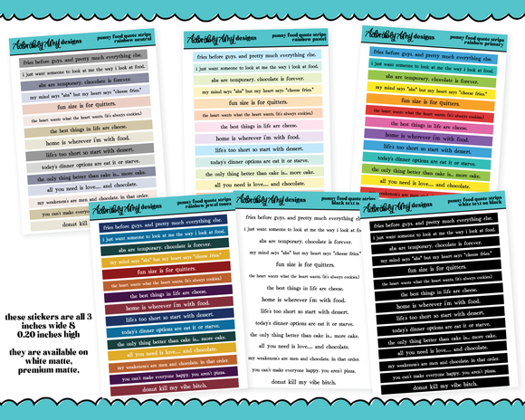 Rainbow, Black or White Quote Strips - Punny Food Quotes V1