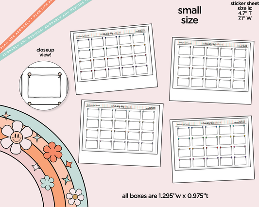 Rainbow Doodled Push Pin Half Boxes Small Size Planner Stickers - Adorably Amy Designs
