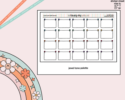 Rainbow Doodled Push Pin Half Boxes Small Size Planner Stickers - Adorably Amy Designs