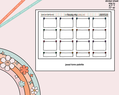 Rainbow Doodled Push Pin Half Boxes Standard Size Planner Stickers - Adorably Amy Designs
