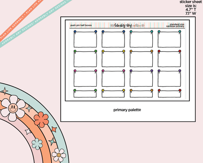Rainbow Doodled Push Pin Half Boxes Standard Size Planner Stickers - Adorably Amy Designs