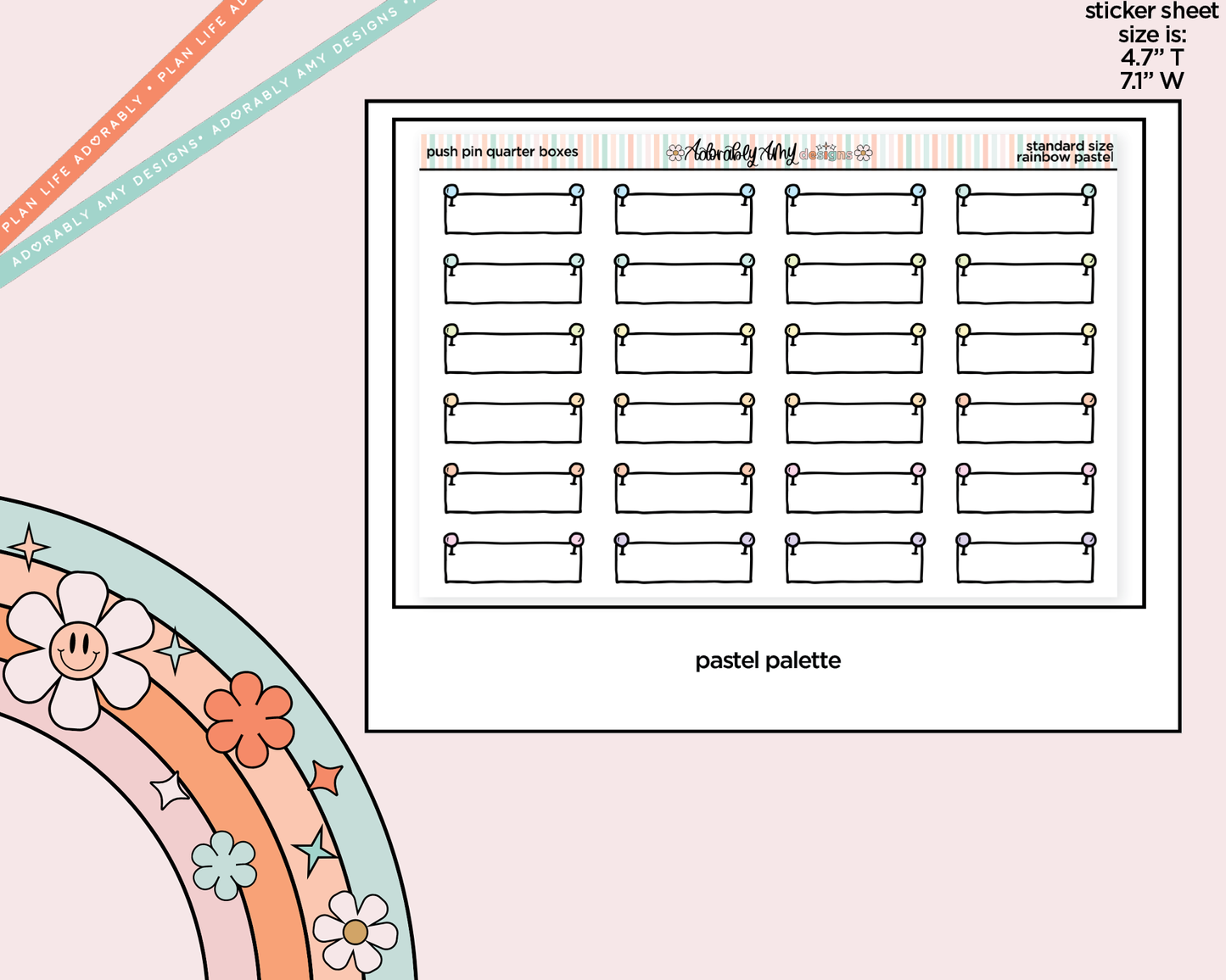 Rainbow Doodled Push Pin Quarter Boxes Standard Size Stickers - Adorably Amy Designs