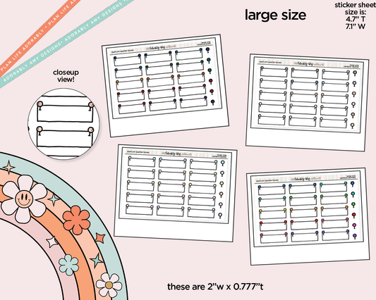 Rainbow Doodled Push Pin Quarter Boxes Large/Jumbo Size Stickers - Adorably Amy Designs