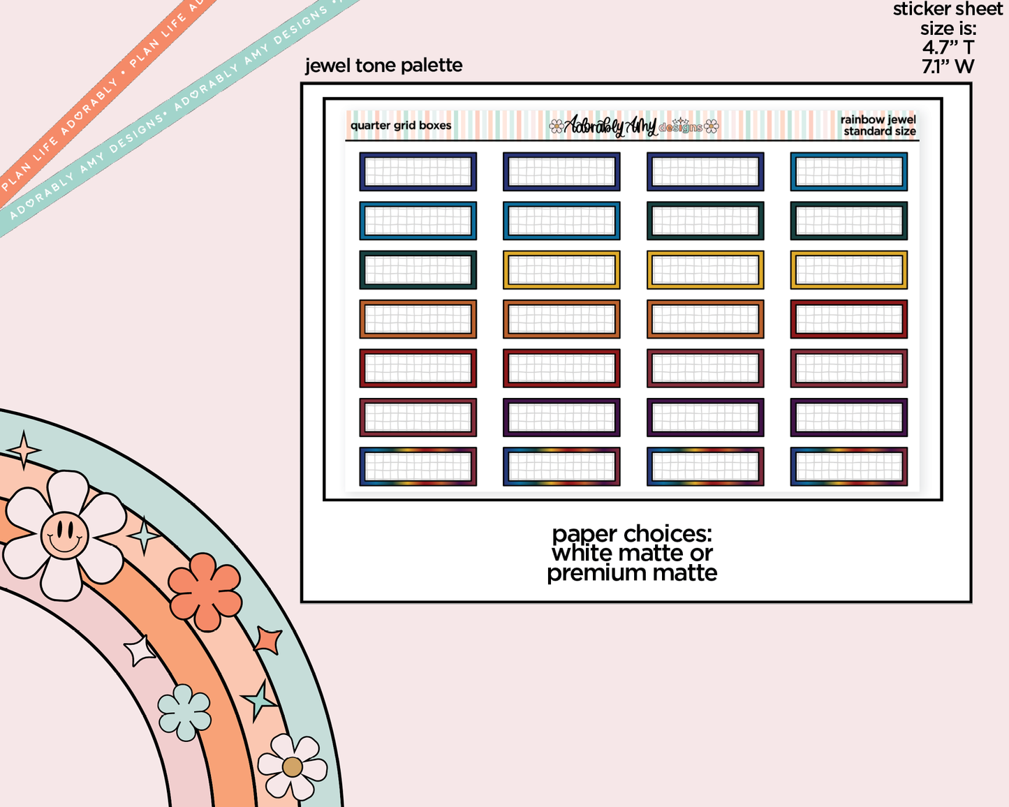 Rainbow Quarter Grid Boxes Standard Stickers for any Planner or Insert