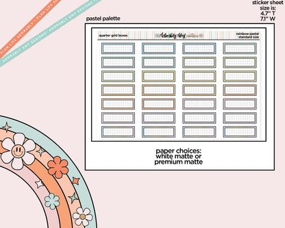 Rainbow Quarter Grid Boxes Standard Stickers for any Planner or Insert