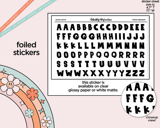 Foiled Quirky Block Alphabet Stickers Deco Typography Sampler Planner Stickers