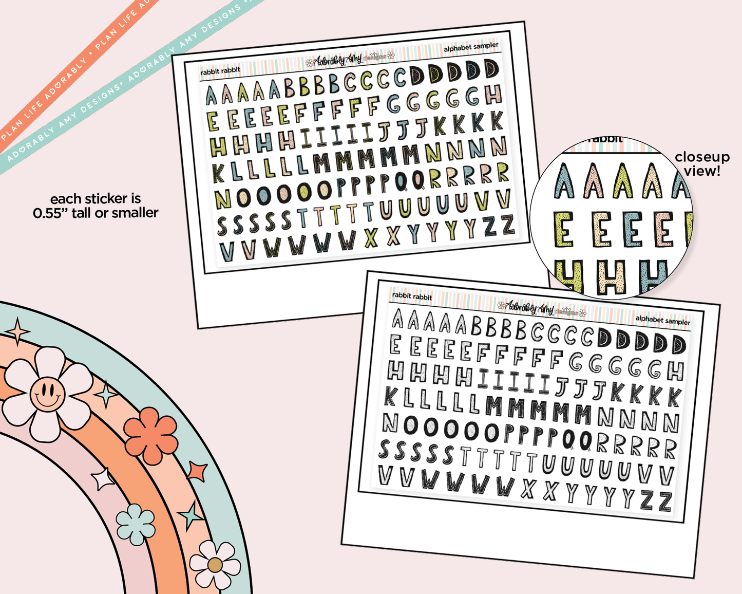 Rabbit Rabbit Alphabet Stickers Deco Typography Sampler Planner Stickers - Adorably Amy Designs
