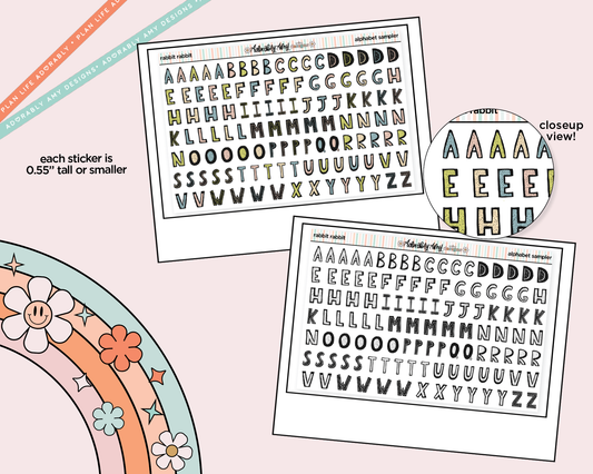 Rabbit Rabbit Alphabet Stickers Deco Typography Sampler Planner Stickers - Adorably Amy Designs