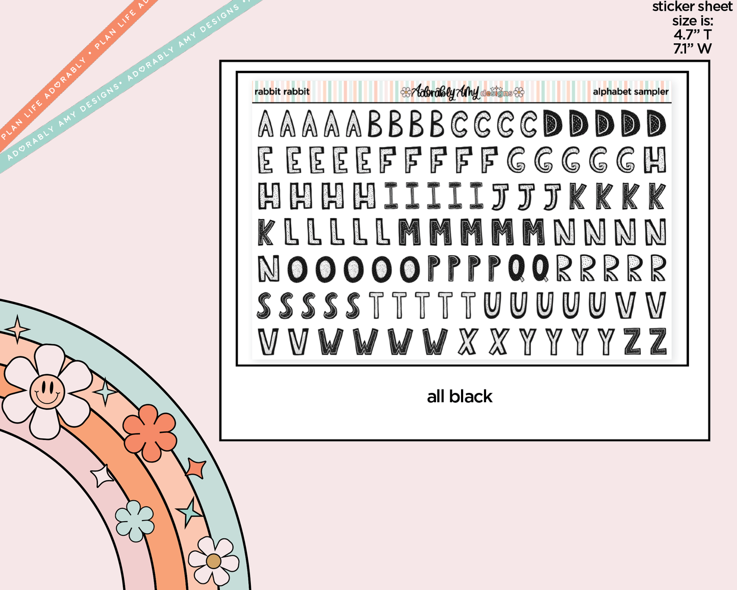 Rabbit Rabbit Alphabet Stickers Deco Typography Sampler Planner Stickers - Adorably Amy Designs