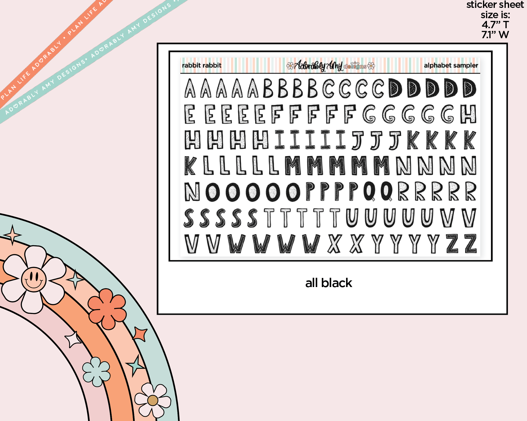 Rabbit Rabbit Alphabet Stickers Deco Typography Sampler Planner Stickers - Adorably Amy Designs