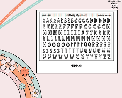 Rabbit Rabbit Alphabet Stickers Deco Typography Sampler Planner Stickers - Adorably Amy Designs