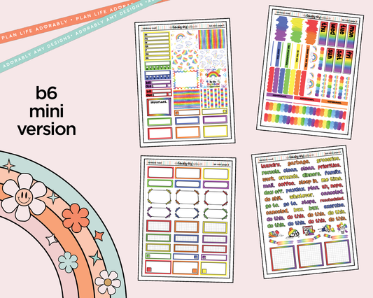 Mini B6 Rainbow Road Planner Sticker Kit sized for ANY Vertical Insert