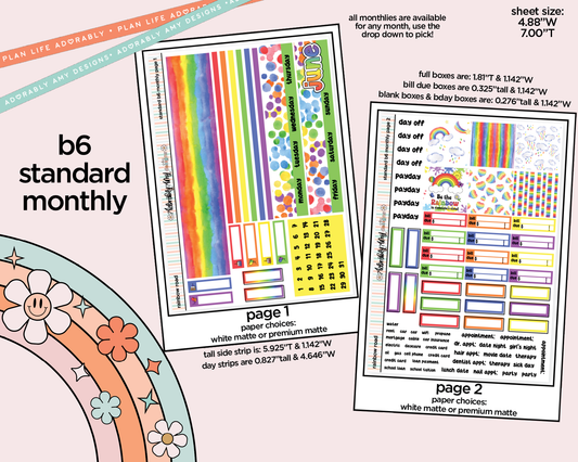 Standard B6 Monthly Pick Your Month Rainbow Road Planner Sticker Kit for some B6 Planners