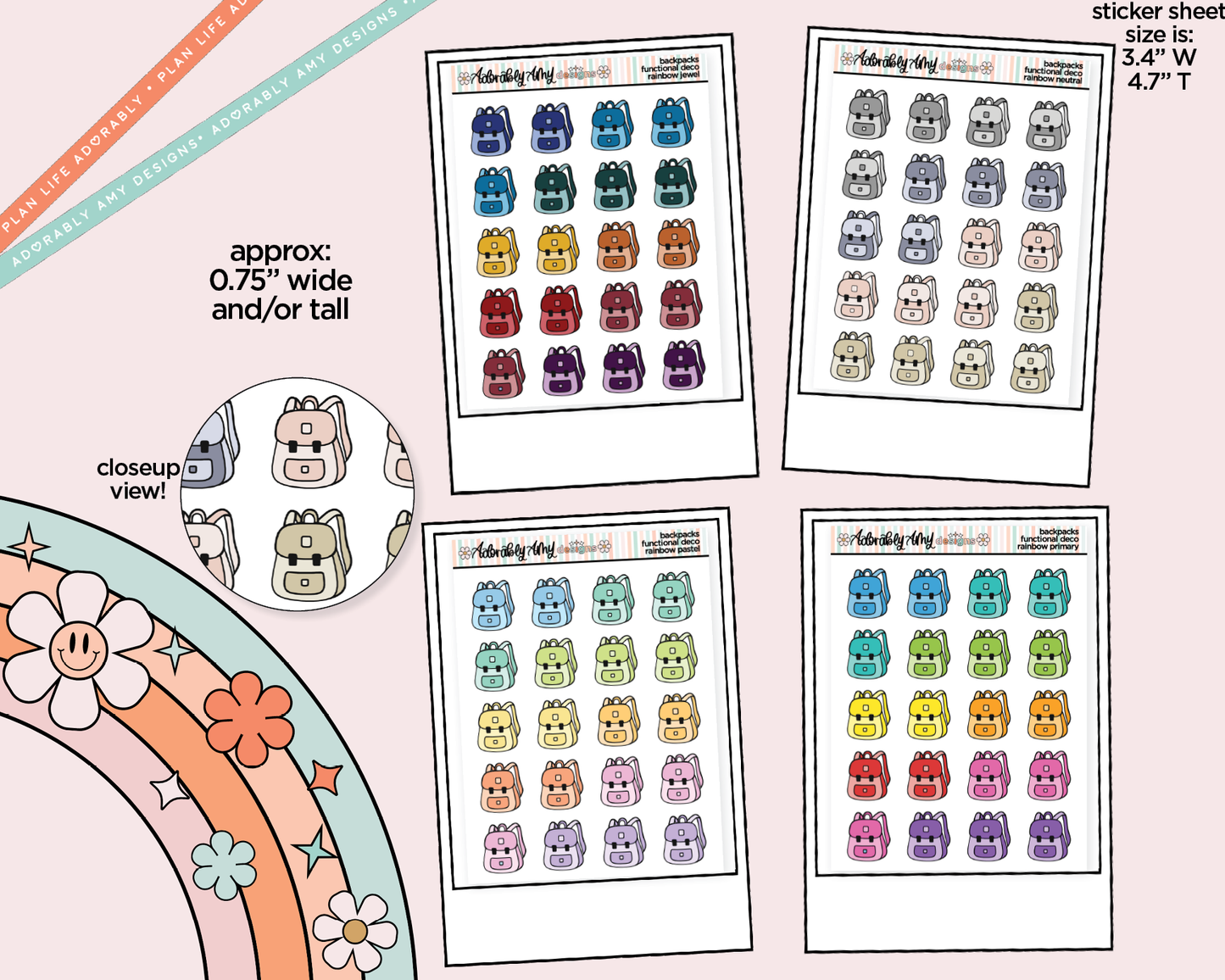 Rainbow School Backpacks Doodled Stickers for any Planner or Insert