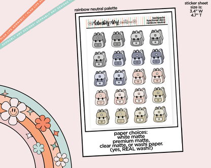 Rainbow School Backpacks Doodled Stickers for any Planner or Insert