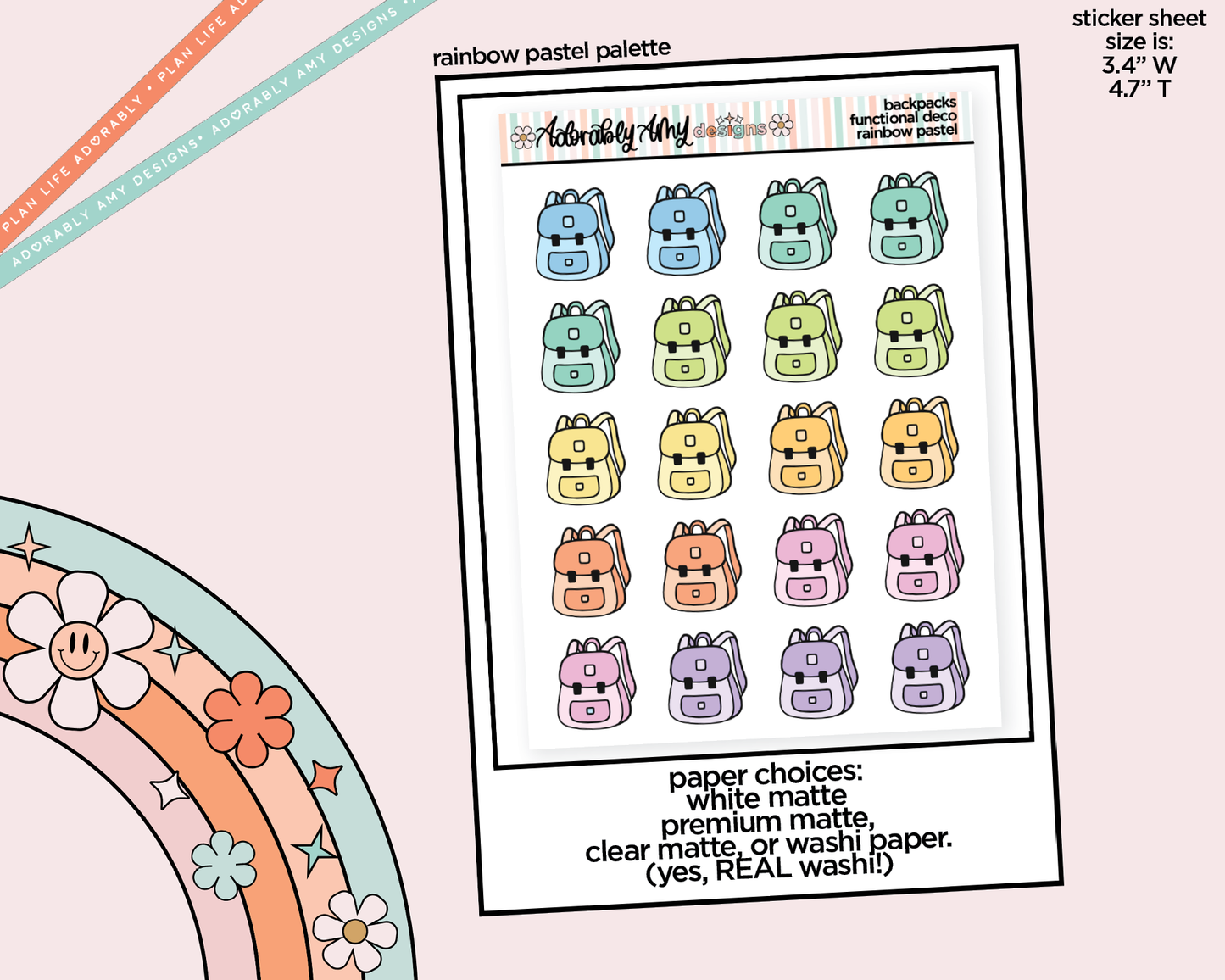 Rainbow School Backpacks Doodled Stickers for any Planner or Insert