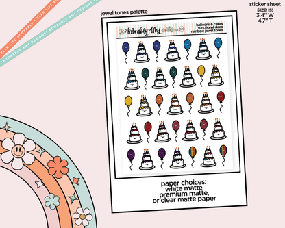 Rainbow Balloons & Cakes Doodled Stickers for any Planner or Insert