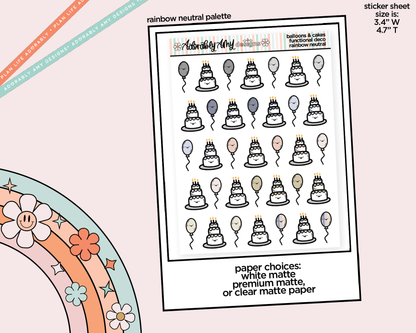 Rainbow Balloons & Cakes Doodled Stickers for any Planner or Insert