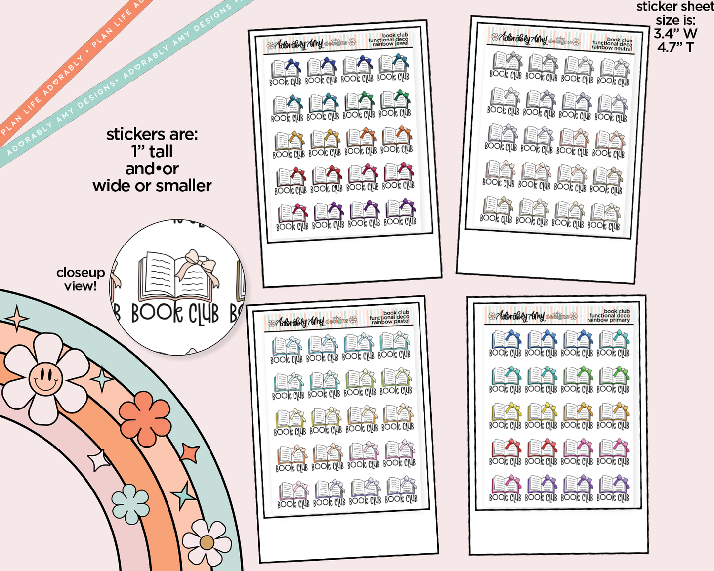 Rainbow Book Club Doodled Functional Typography Stickers - Adorably Amy Designs