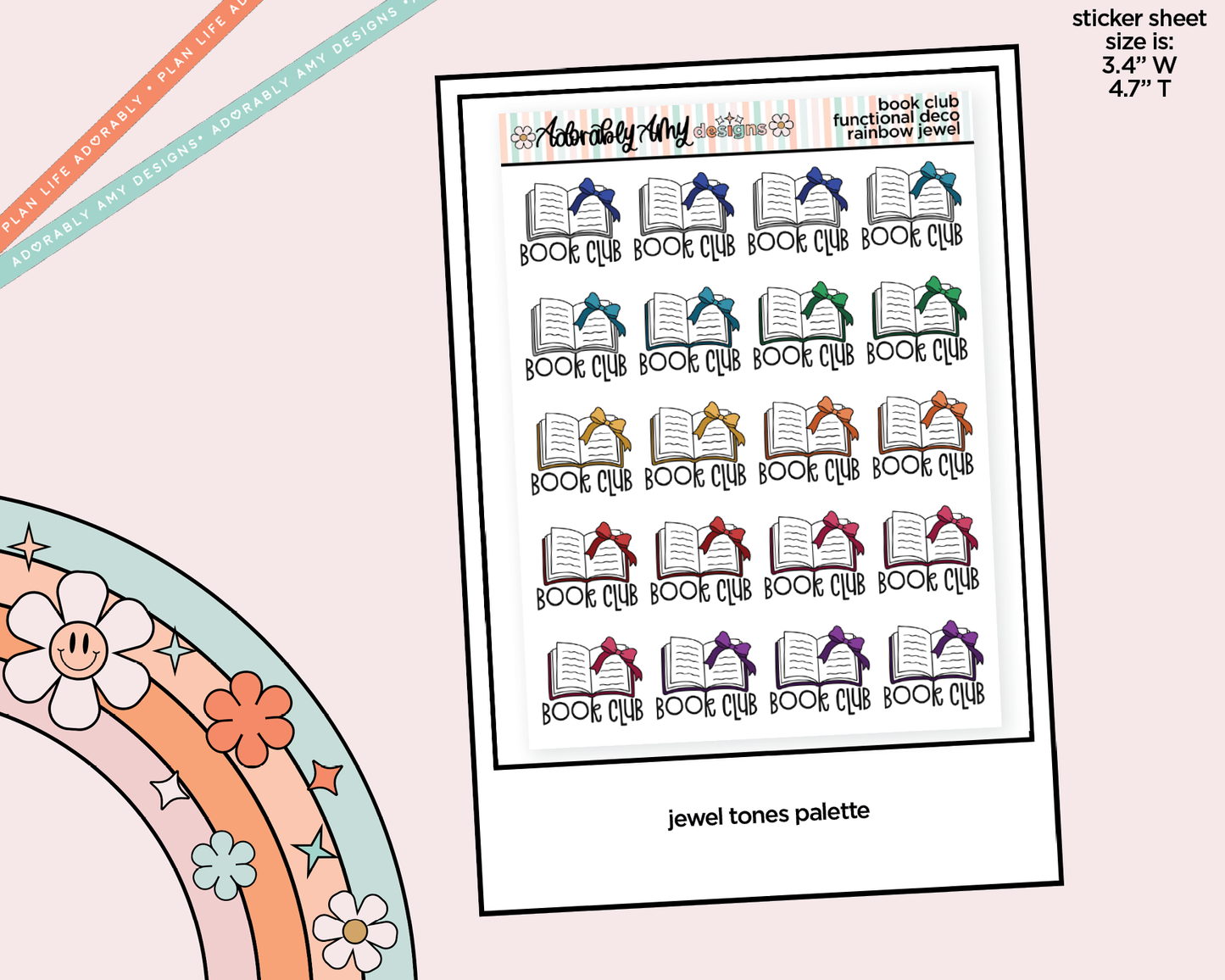 Rainbow Book Club Doodled Functional Typography Stickers - Adorably Amy Designs