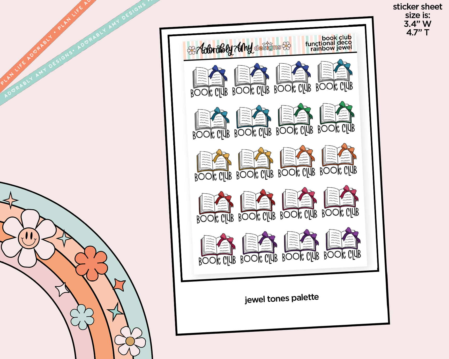 Rainbow Book Club Doodled Functional Typography Stickers - Adorably Amy Designs