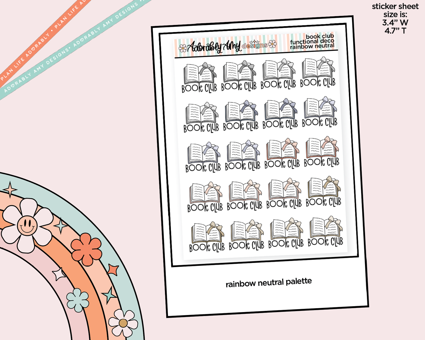 Rainbow Book Club Doodled Functional Typography Stickers - Adorably Amy Designs