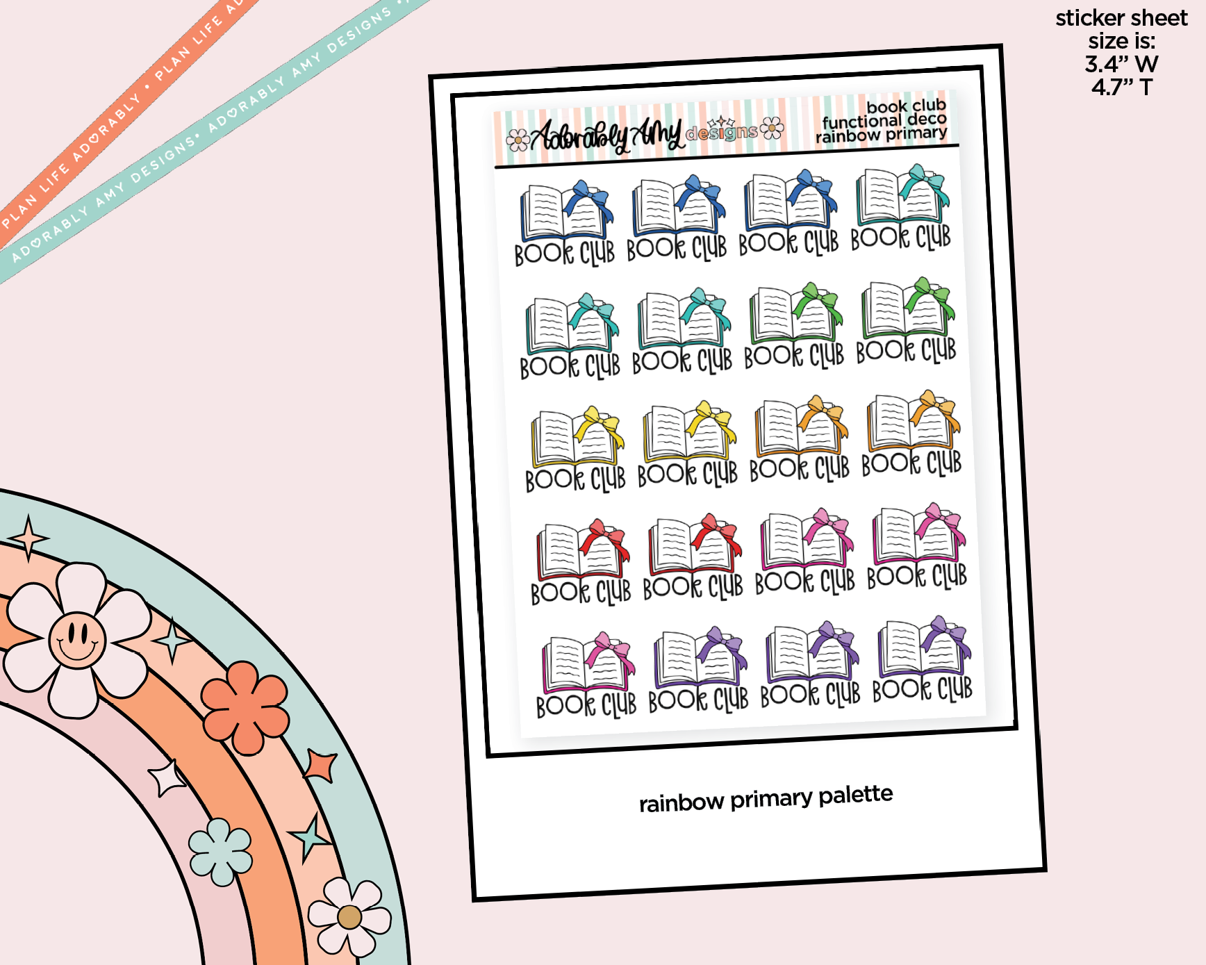 Rainbow Book Club Doodled Functional Typography Stickers - Adorably Amy Designs