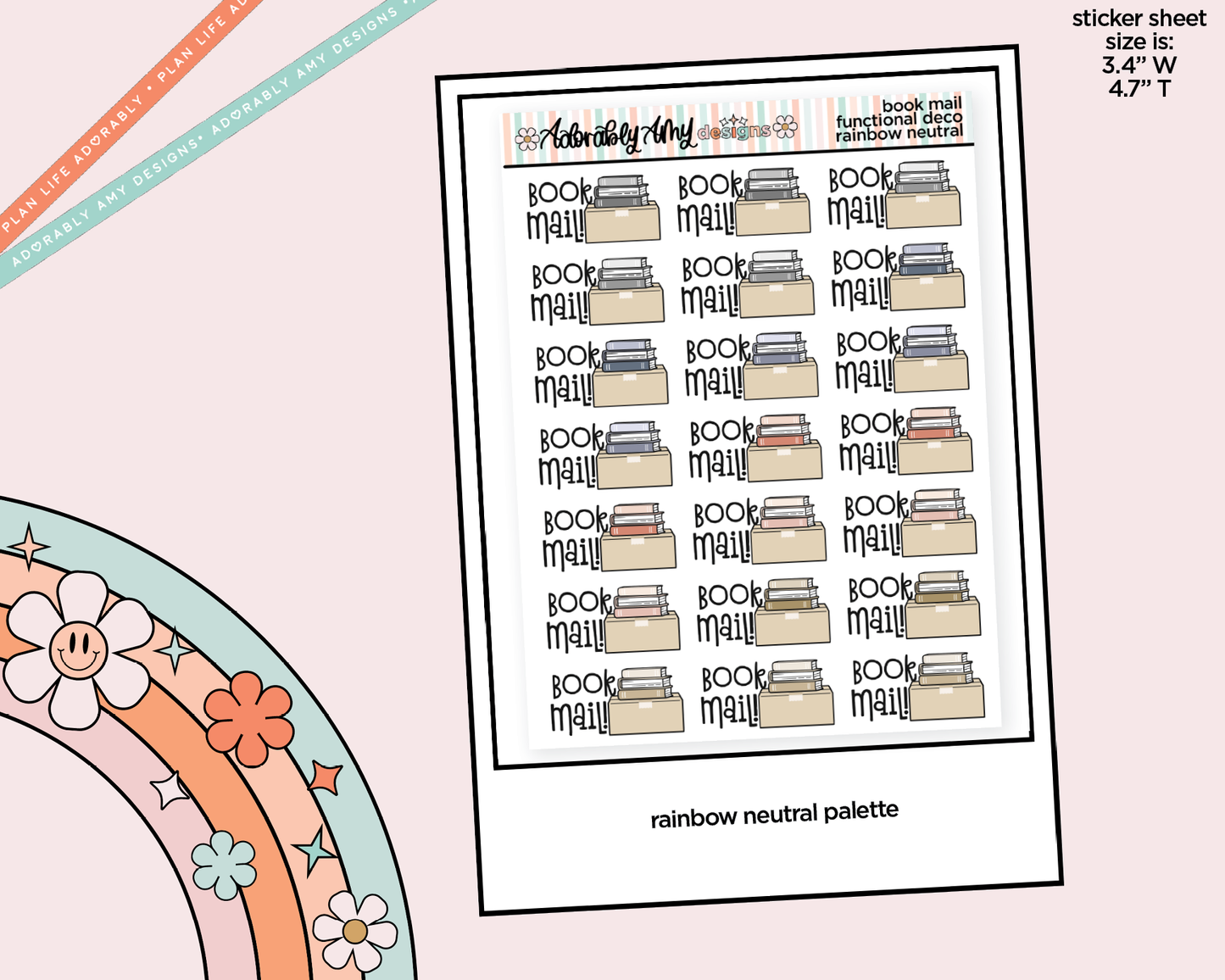 Rainbow Book Mail Doodled Functional Typography Stickers - Adorably Amy Designs