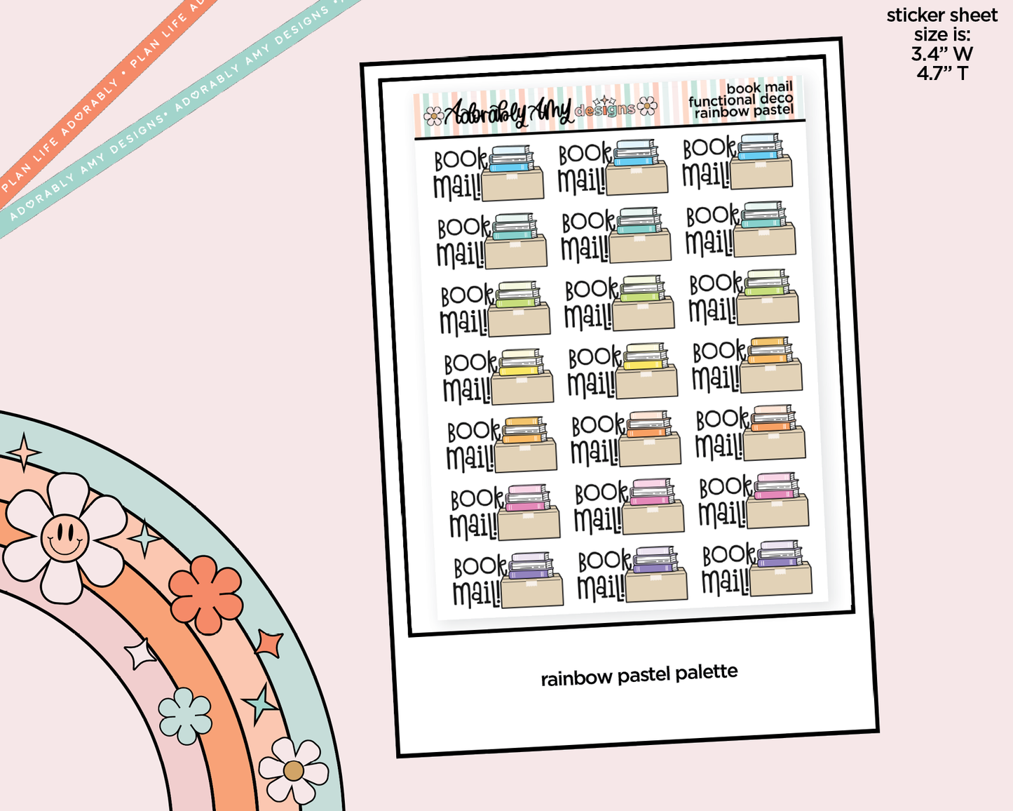 Rainbow Book Mail Doodled Functional Typography Stickers - Adorably Amy Designs