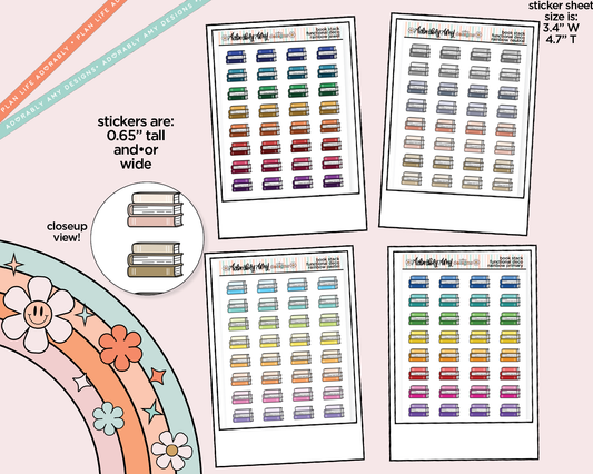 Rainbow Book Stacks Doodled Icon Stickers - Adorably Amy Designs