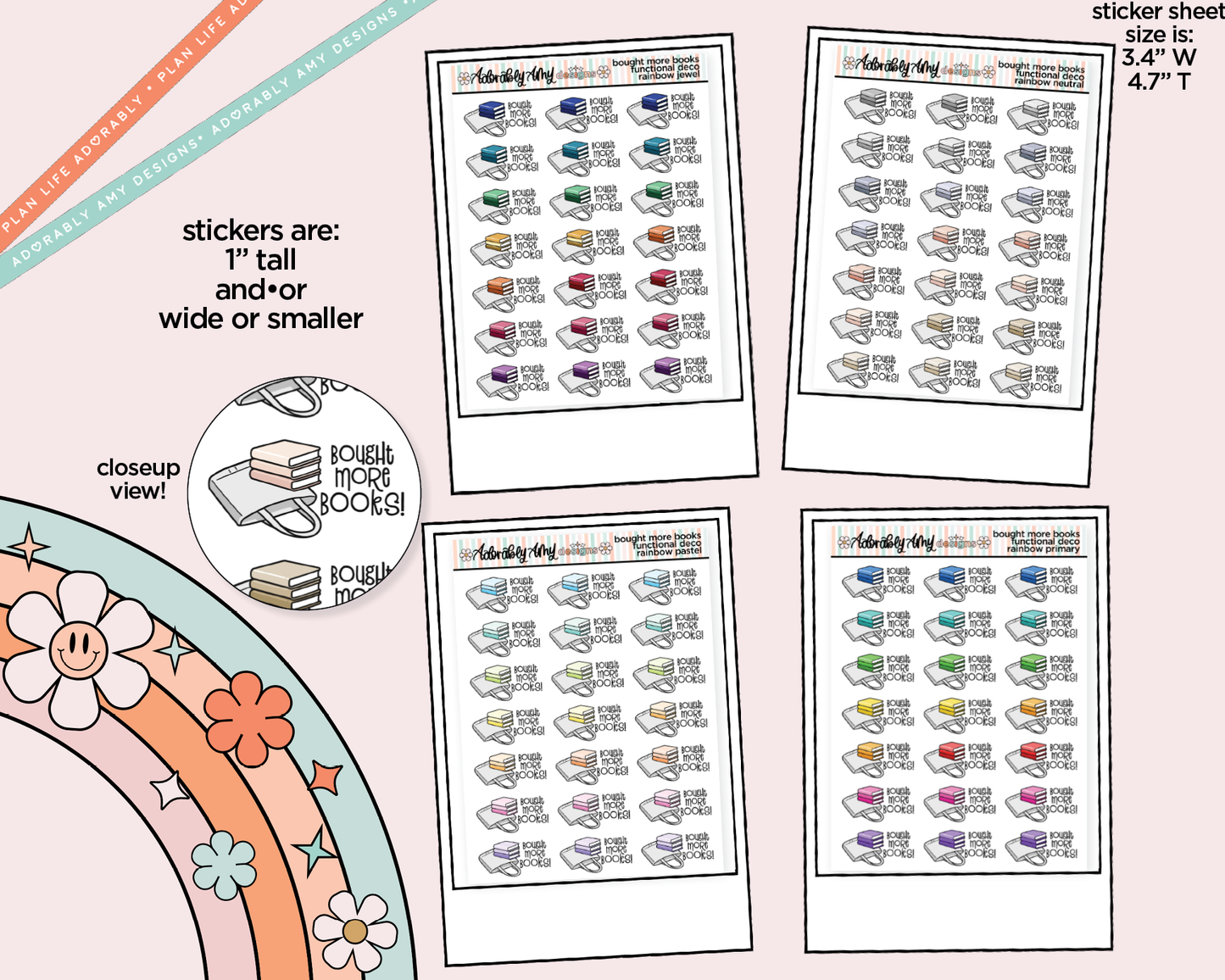 Rainbow Bought More Books Doodled Functional Typography Stickers - Adorably Amy Designs