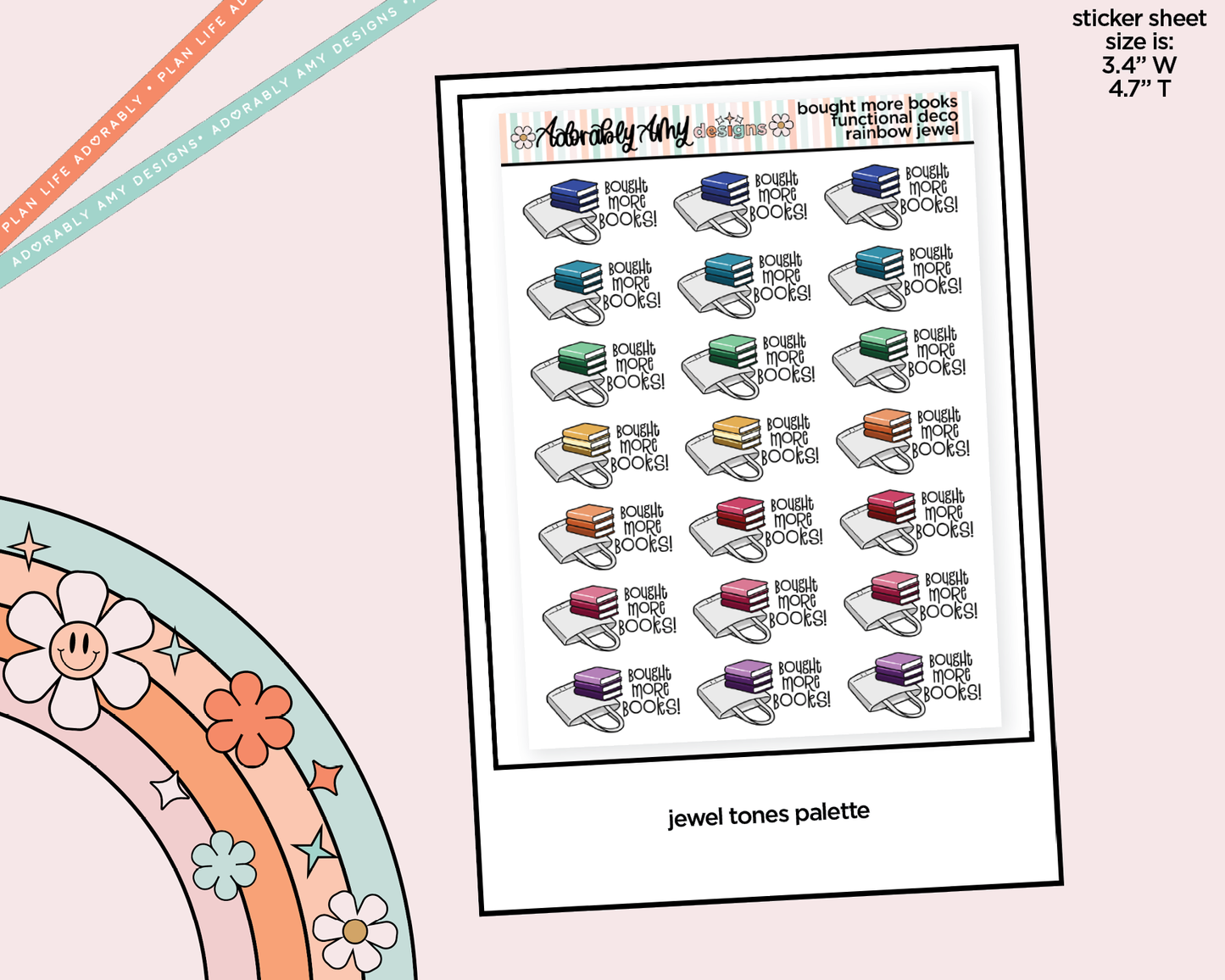 Rainbow Bought More Books Doodled Functional Typography Stickers - Adorably Amy Designs