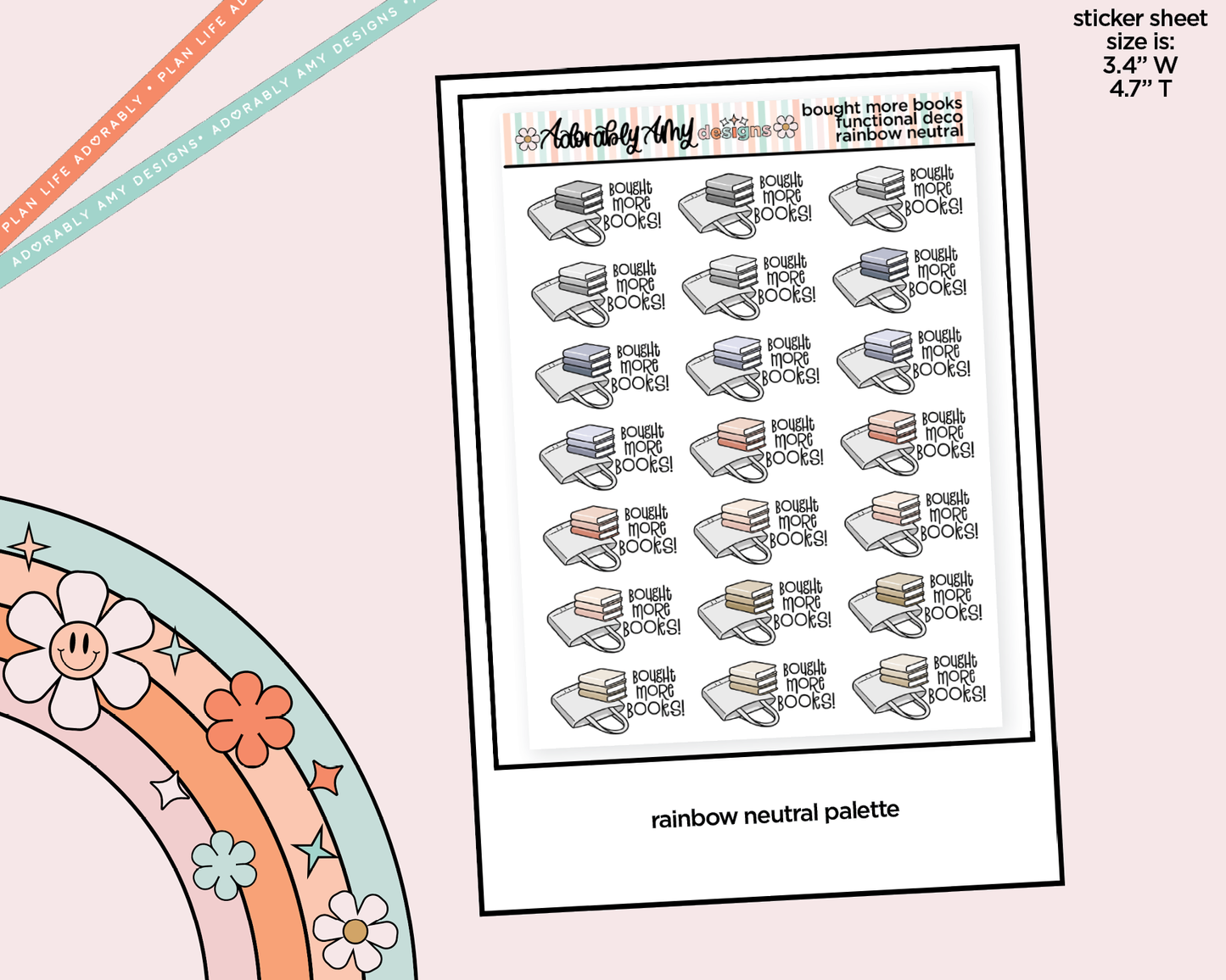 Rainbow Bought More Books Doodled Functional Typography Stickers - Adorably Amy Designs