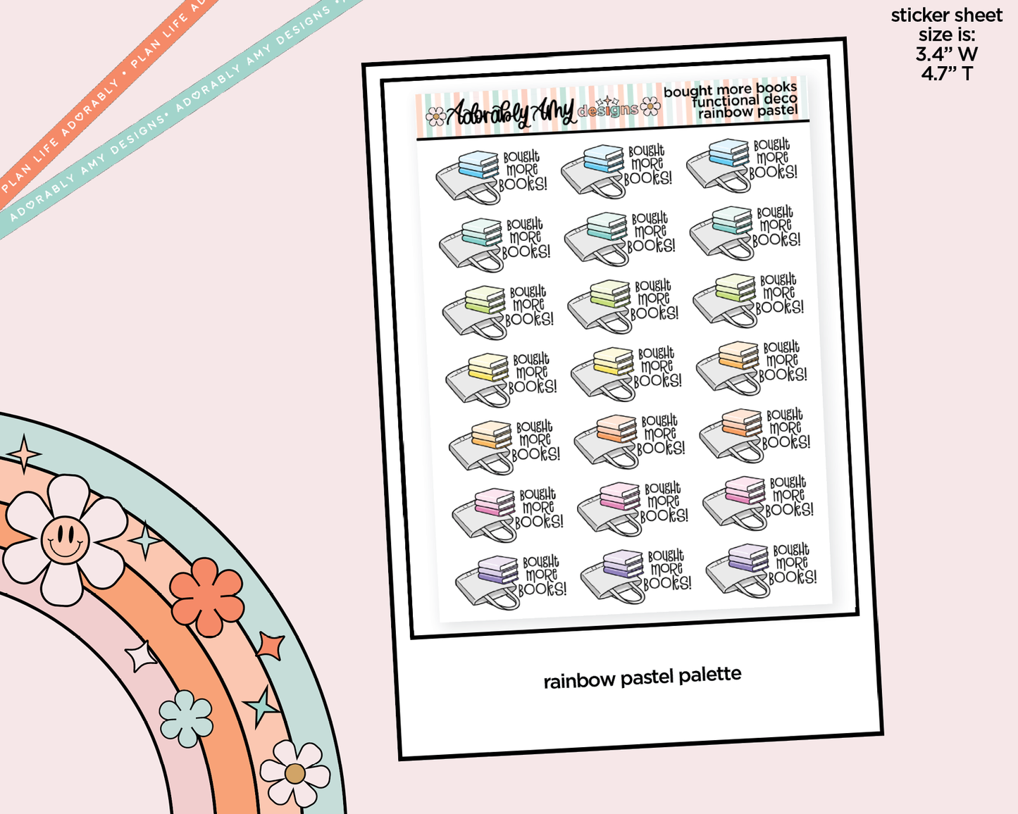 Rainbow Bought More Books Doodled Functional Typography Stickers - Adorably Amy Designs