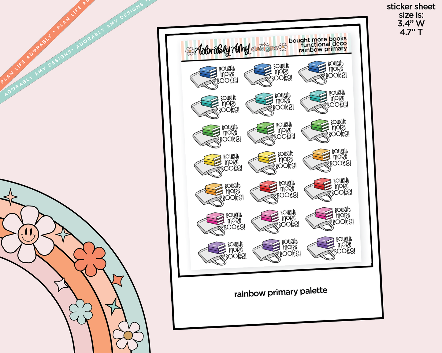 Rainbow Bought More Books Doodled Functional Typography Stickers - Adorably Amy Designs