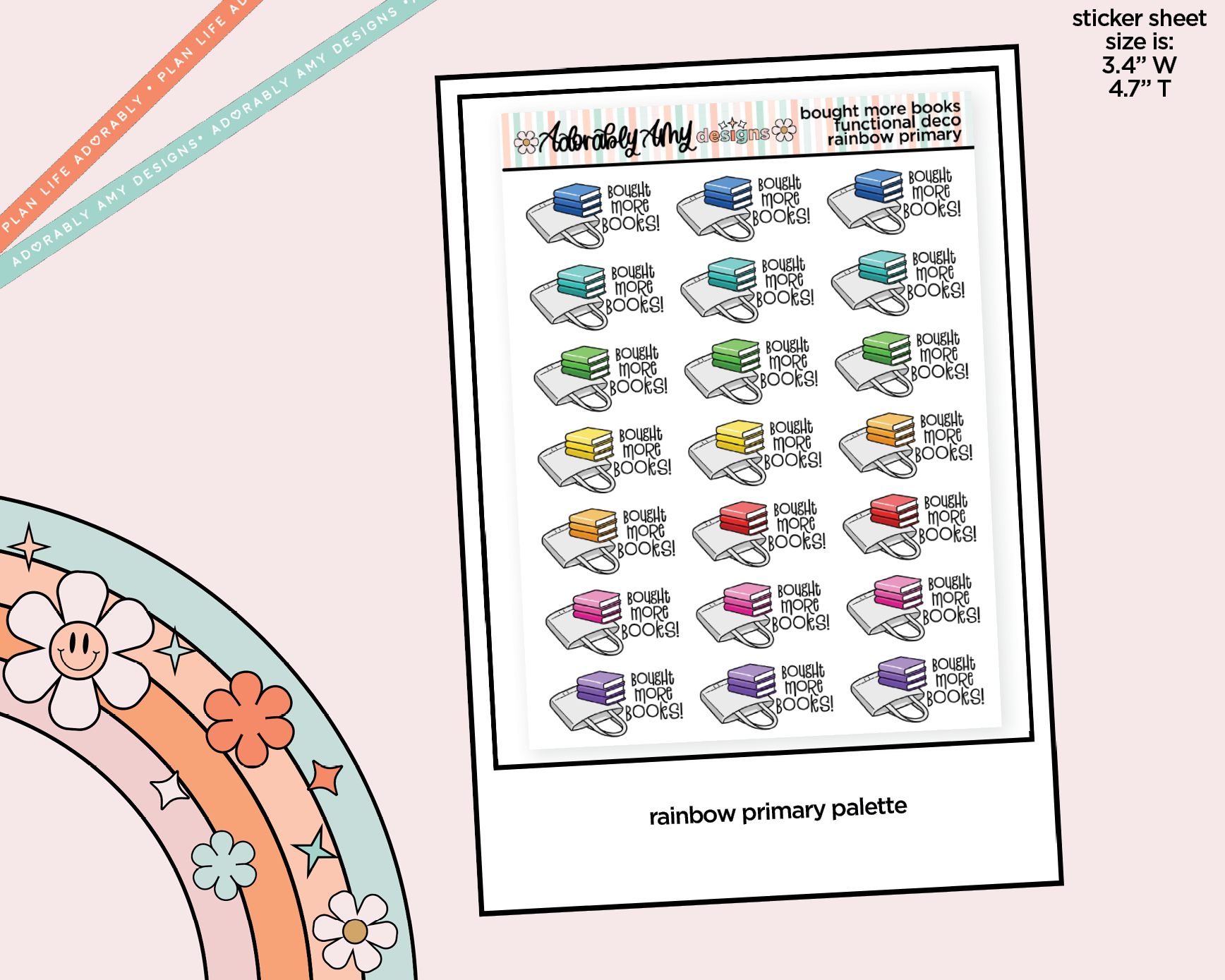 Rainbow Bought More Books Doodled Functional Typography Stickers - Adorably Amy Designs