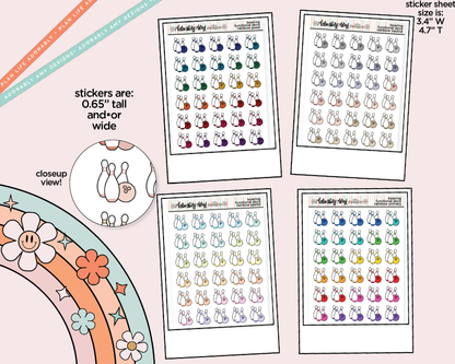 Rainbow Bowling Pins Doodled Icon Stickers - Adorably Amy Designs