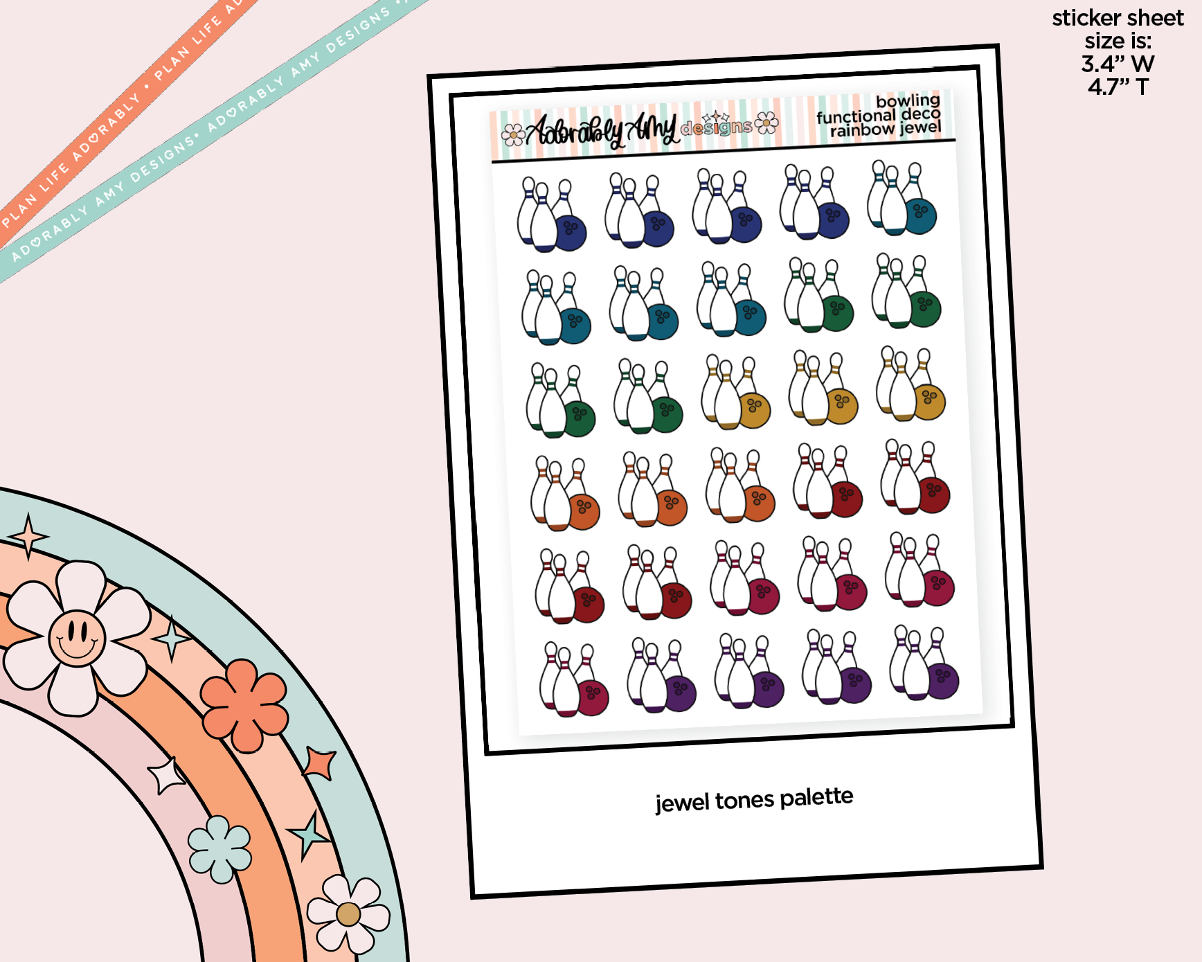 Rainbow Bowling Pins Doodled Icon Stickers - Adorably Amy Designs