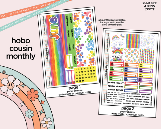 Hobonichi Cousin Monthly Pick Your Month Rainbow Road Planner Sticker Kit for Hobo Cousin or Similar Planners