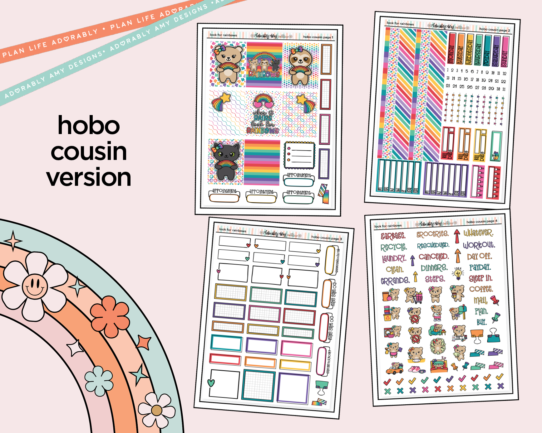 Hobonichi Cousin Weekly Look for Rainbows Planner Sticker Kit for Hobo Cousin or Similar Planners - Adorably Amy Designs