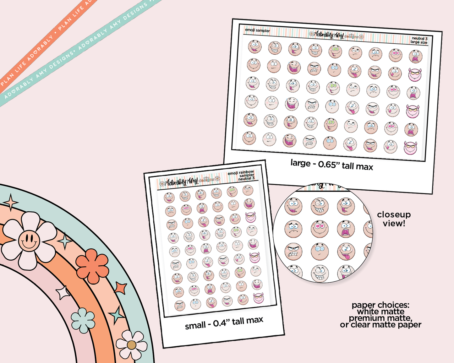 Rainbow Emoji Sampler Stickers for any Planner or Insert