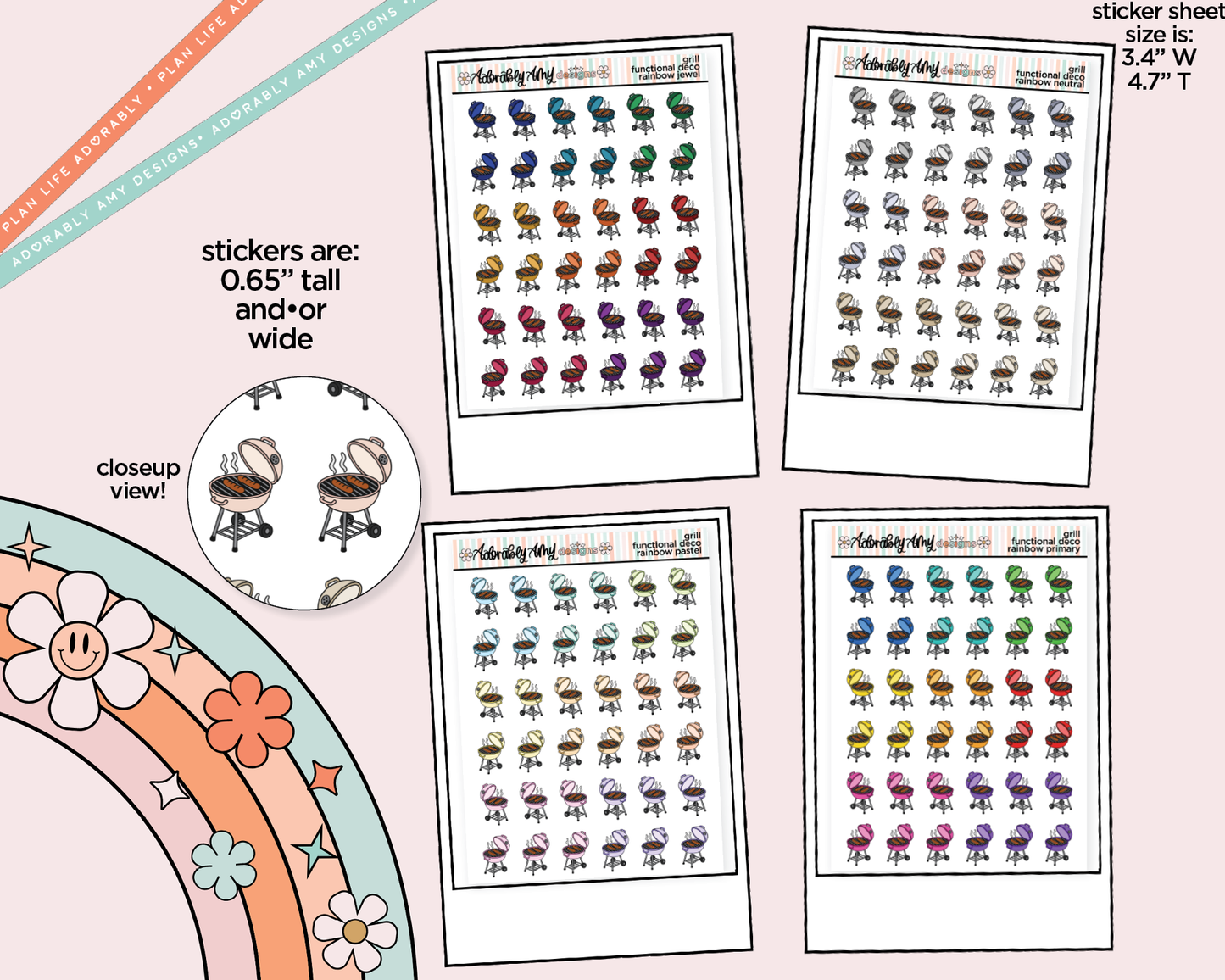 Rainbow Grills - Grill Out Doodled Icon Stickers - Adorably Amy Designs
