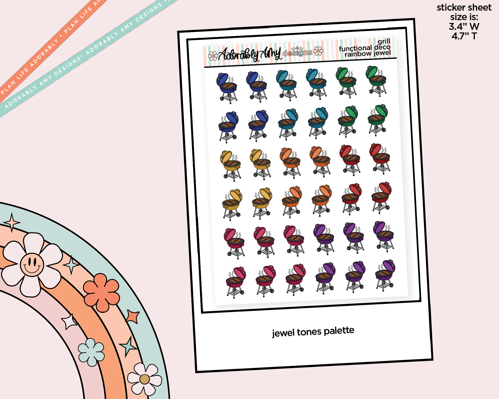 Rainbow Grills - Grill Out Doodled Icon Stickers - Adorably Amy Designs