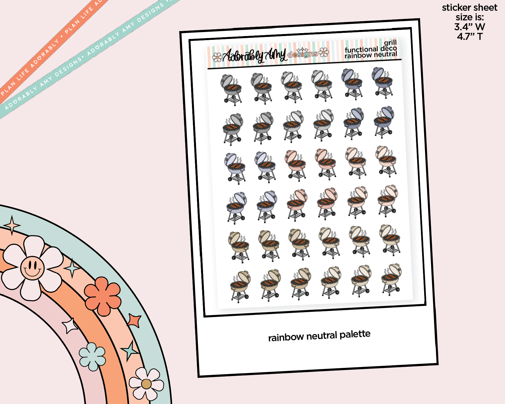 Rainbow Grills - Grill Out Doodled Icon Stickers - Adorably Amy Designs
