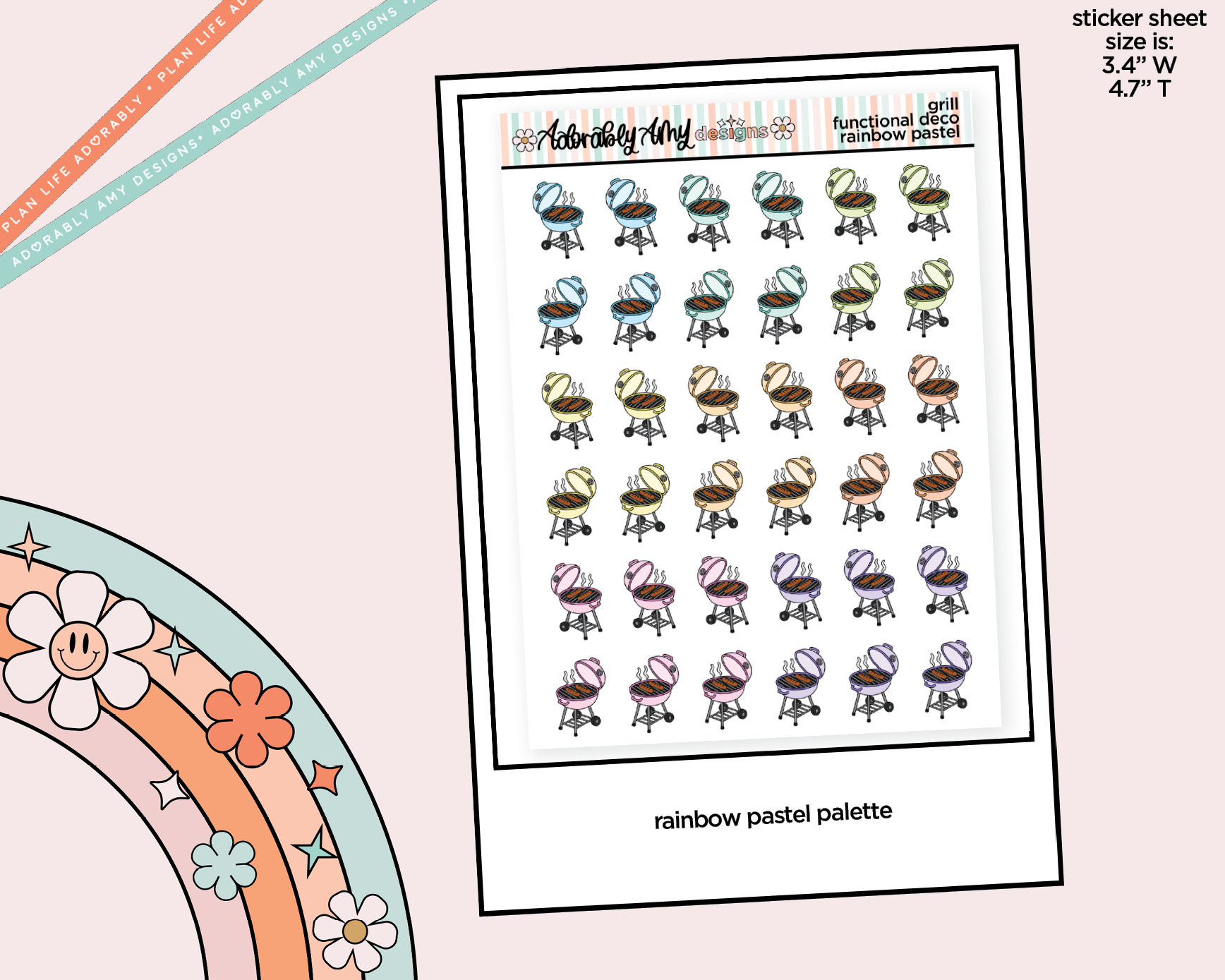 Rainbow Grills - Grill Out Doodled Icon Stickers - Adorably Amy Designs