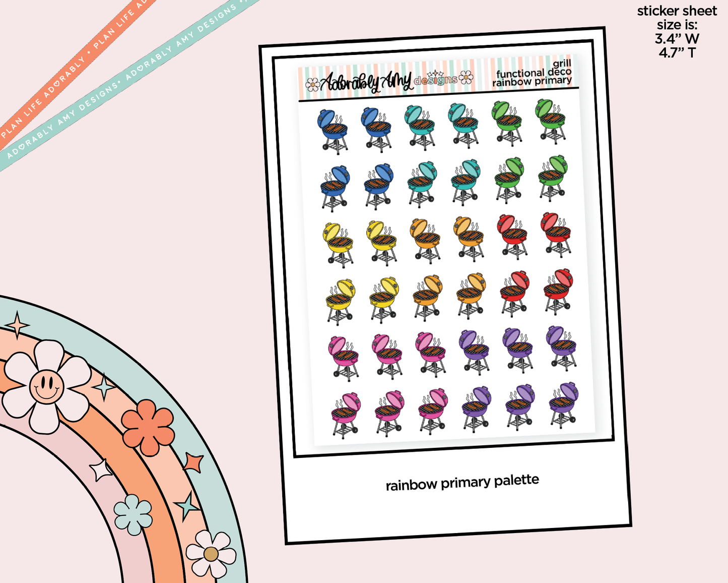 Rainbow Grills - Grill Out Doodled Icon Stickers - Adorably Amy Designs