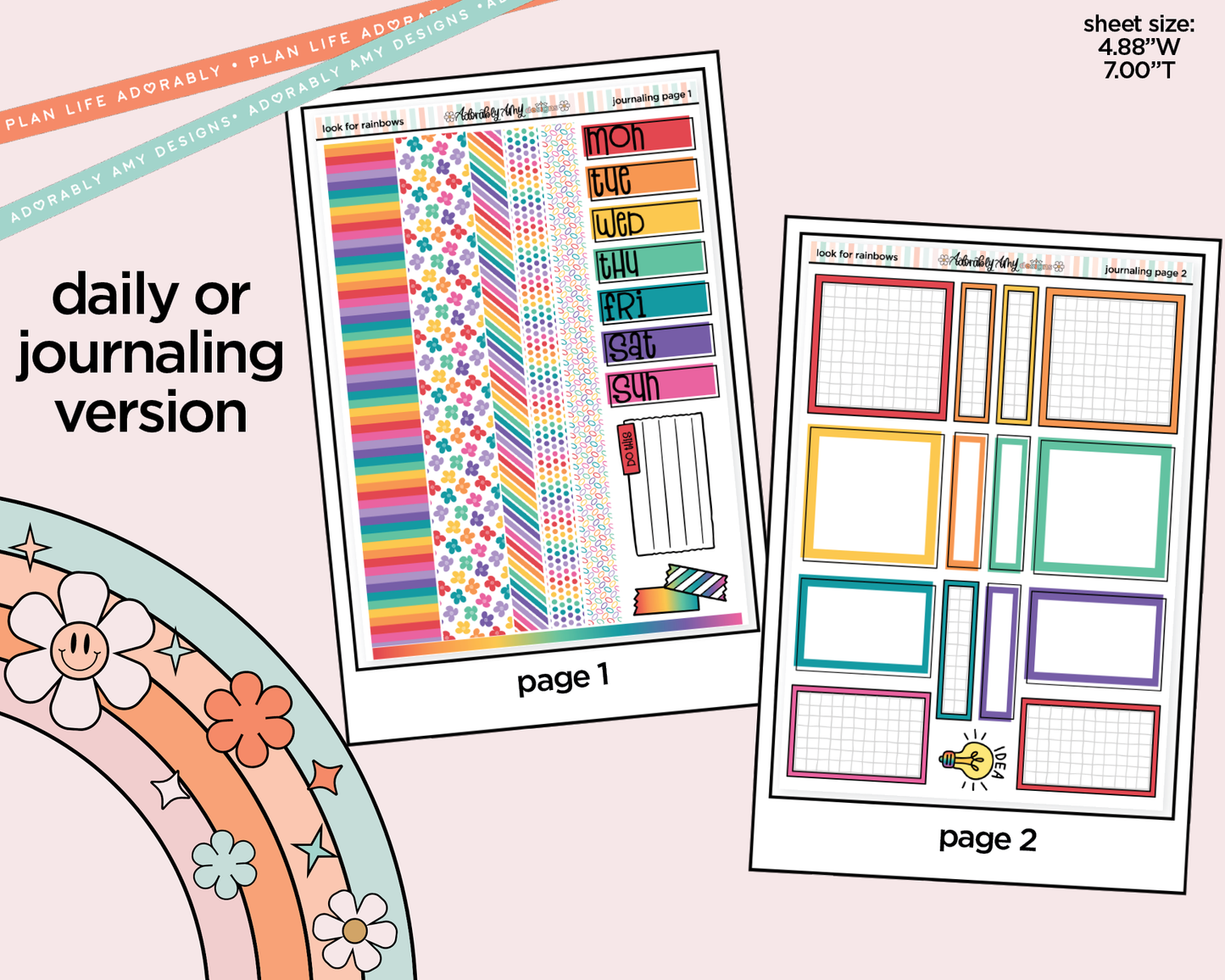 Journaling and Daily Planning Look for Rainbows Planner Sticker Kit - Adorably Amy Designs