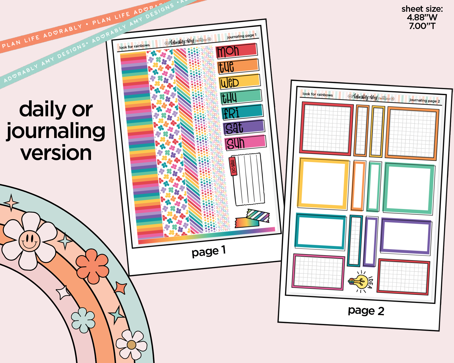 Journaling and Daily Planning Look for Rainbows Planner Sticker Kit - Adorably Amy Designs