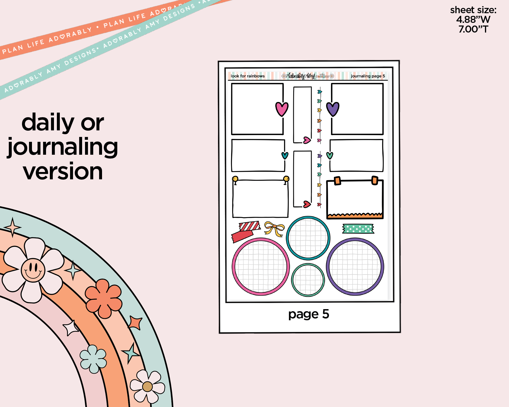 Journaling and Daily Planning Look for Rainbows Planner Sticker Kit - Adorably Amy Designs