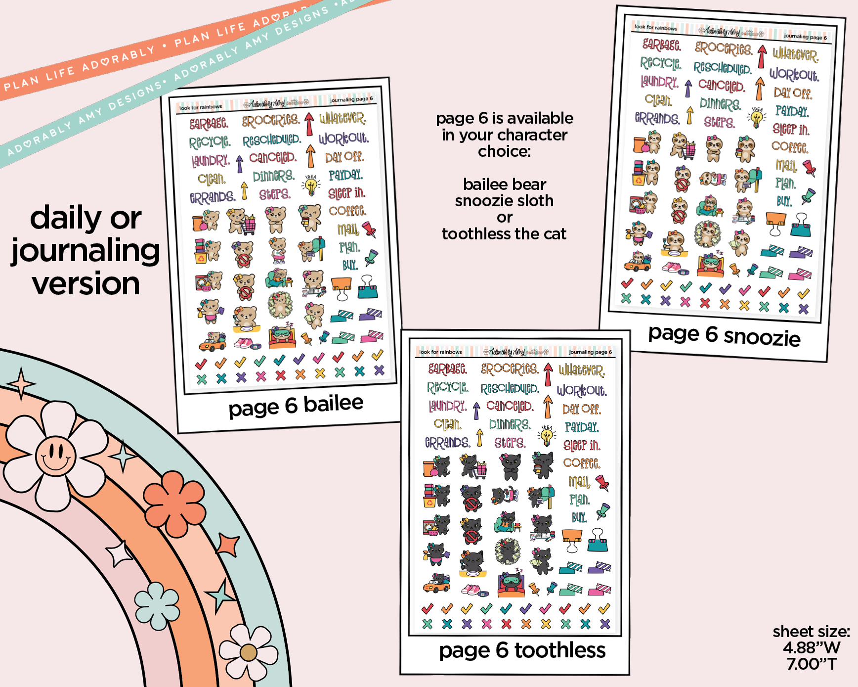 Journaling and Daily Planning Look for Rainbows Planner Sticker Kit - Adorably Amy Designs